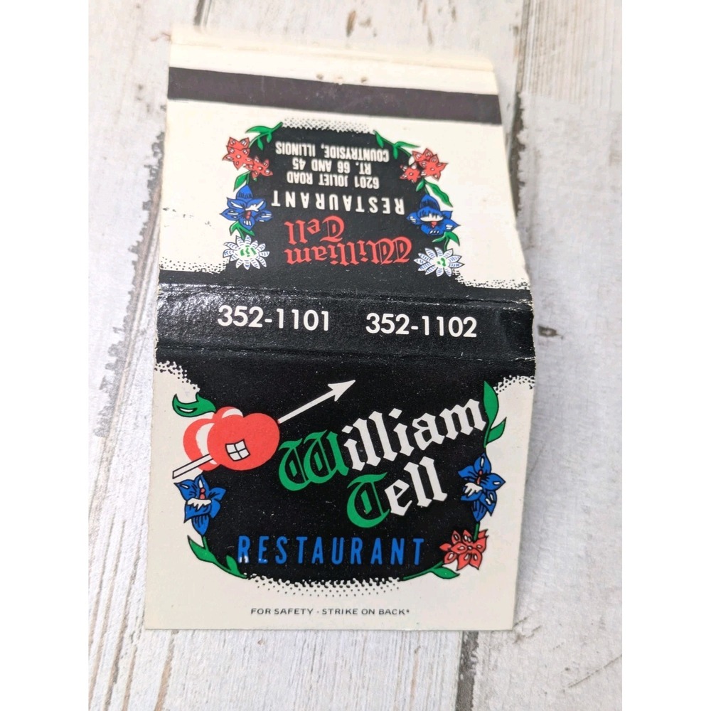 Vintage Matchbook Cover William Tell Restaurant Countryside, Illinois 30 Match